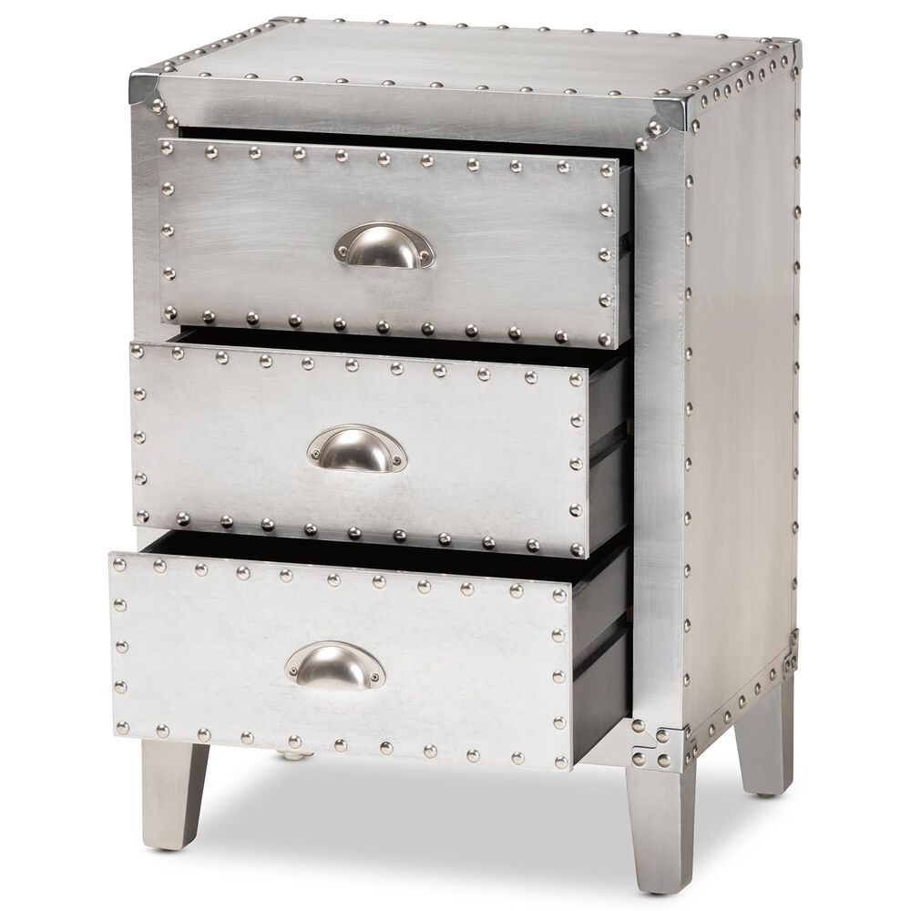 Baxton Studio Claude 3-Drawer End Table in Silver, , large
