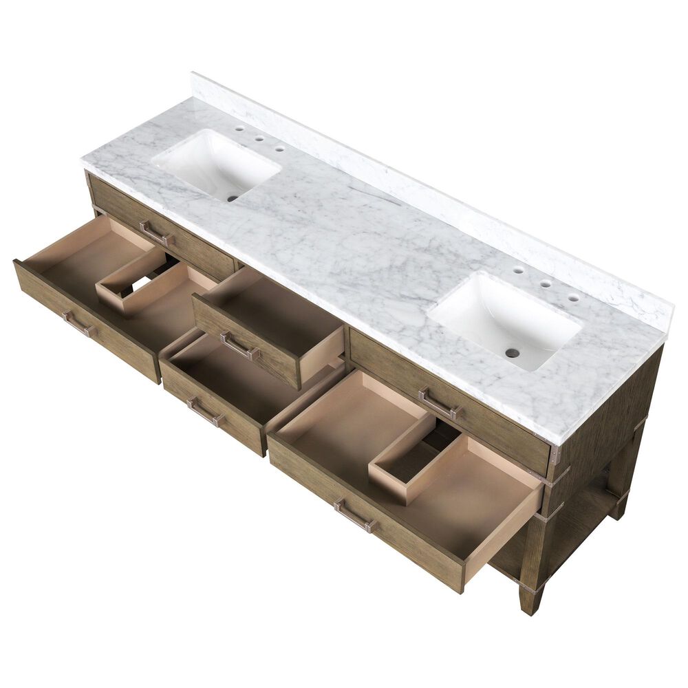 Lexora Home Norwalk 80&quot; Double Bathroom Vanity in Grey Oak with White Carrara Marble Top  and Rectangle Sink, , large