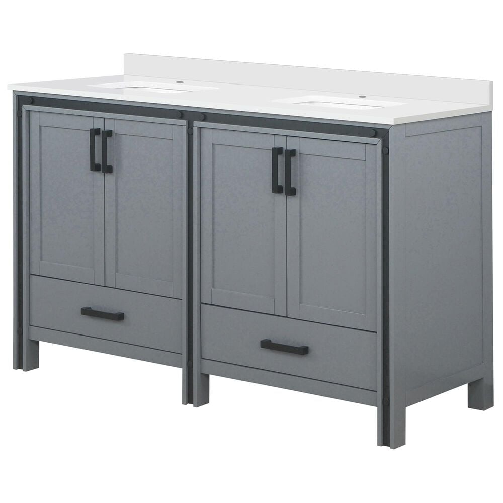 Lexora Home Ziva 60" Double Bathroom Vanity in Dark Grey with 2 cm White Cultured Marble Top and Rectangular Sinks, , large