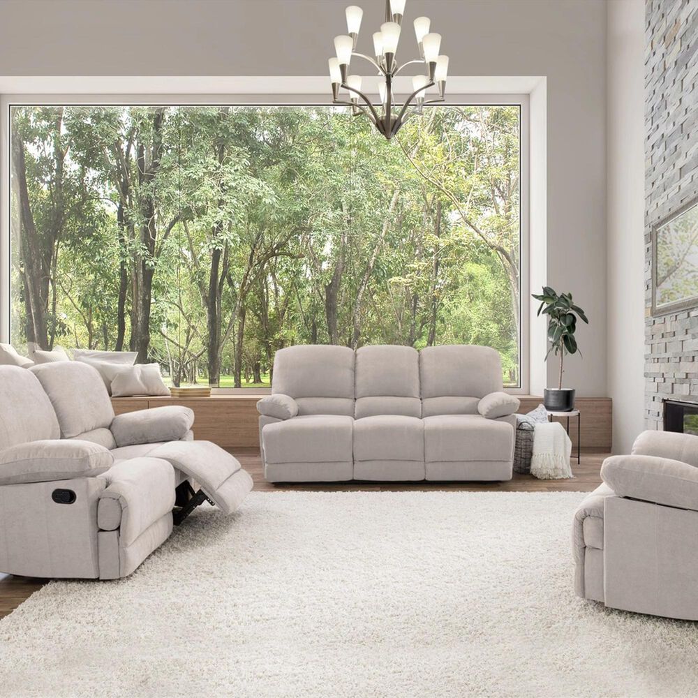 CorLiving Lea Reclining Console Sofa with Cupholders in Beige Fabric, , large