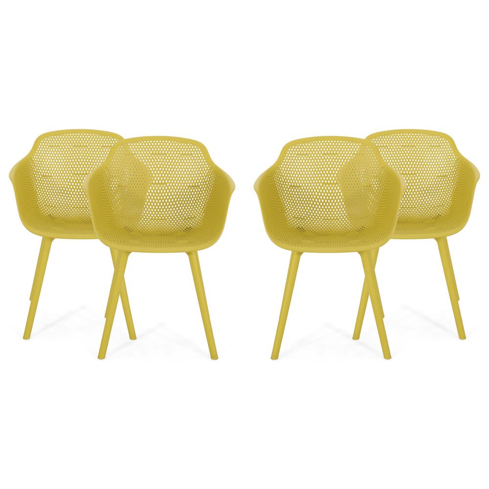 Noble House Lotus Patio Dining Chair in Yellow (Set of 4) NFM
