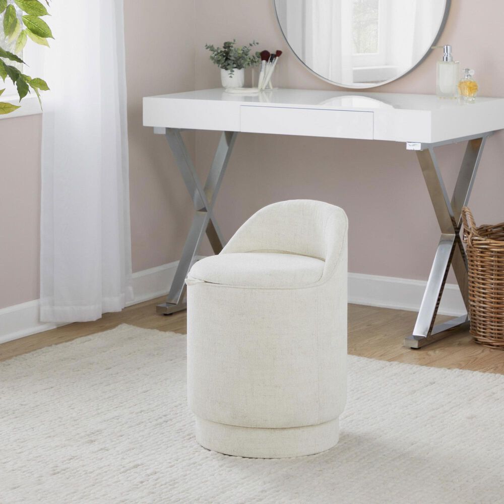 Lumisource Marla Upholstered Vanity Stool in Cream, , large