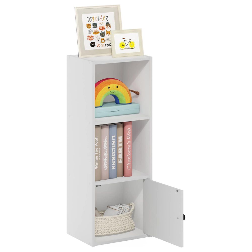 HOMLUX 3-Tier Shelf Bookcase with Door Storage Cabinet in White, , large