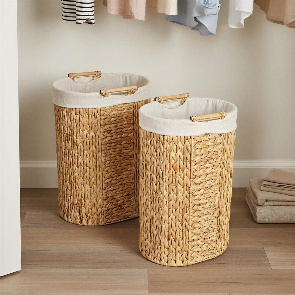 Household Essentials 2-Piece Handwoven Water Hyacinth Oval Hamper Set in Natural, , large