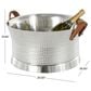 Maple and Jade Decorative Ice Bucket with Brown Leather Handle in Silver Stainless Steel, , large