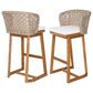 Hearth and Haven Outdoor Bar Stool with Woven Wicker Back and Cushion in Beige (Set of 2), , large