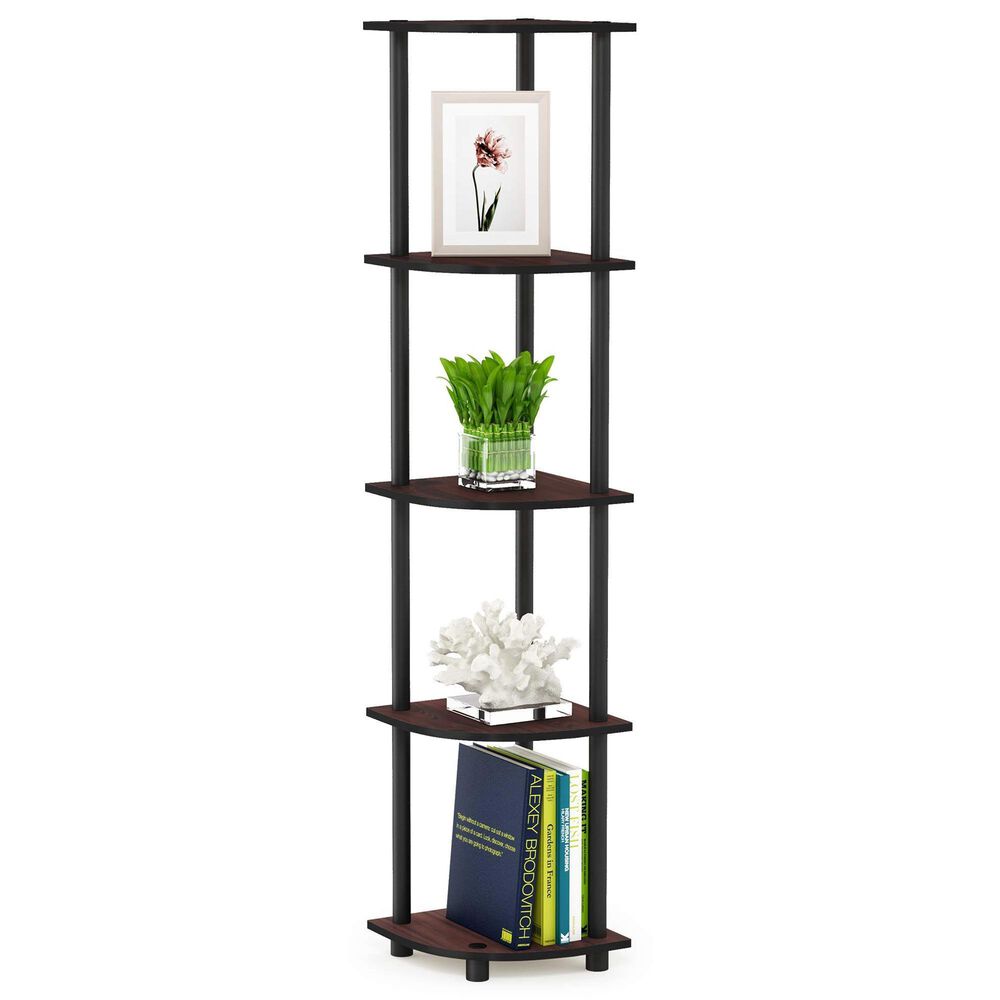 HOMLUX 5-Tier Modern Tall Corner Open Bookshelf in Dark Cherry and Black, , large