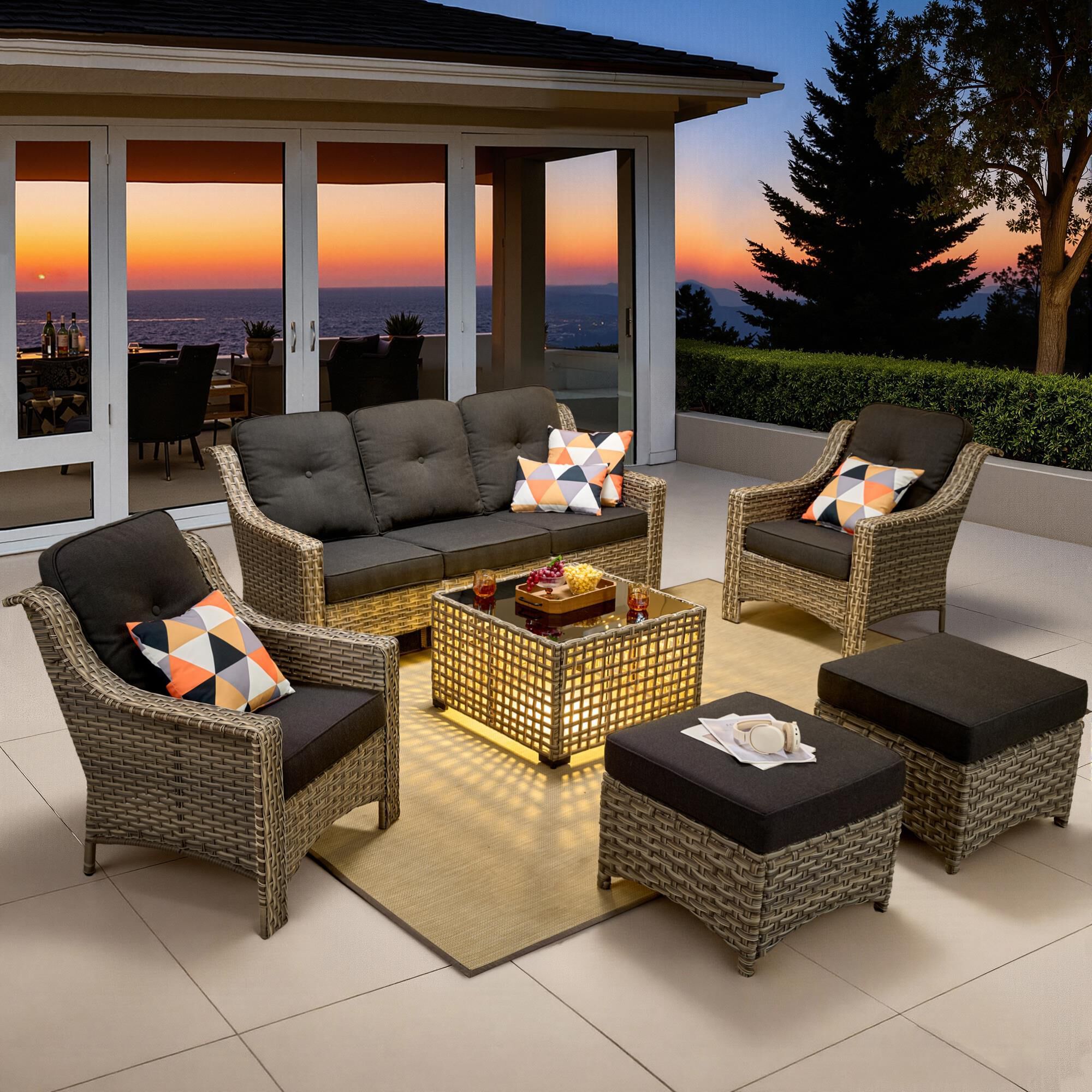 HOMLUX 6-Piece Patio Conversation Set in Black