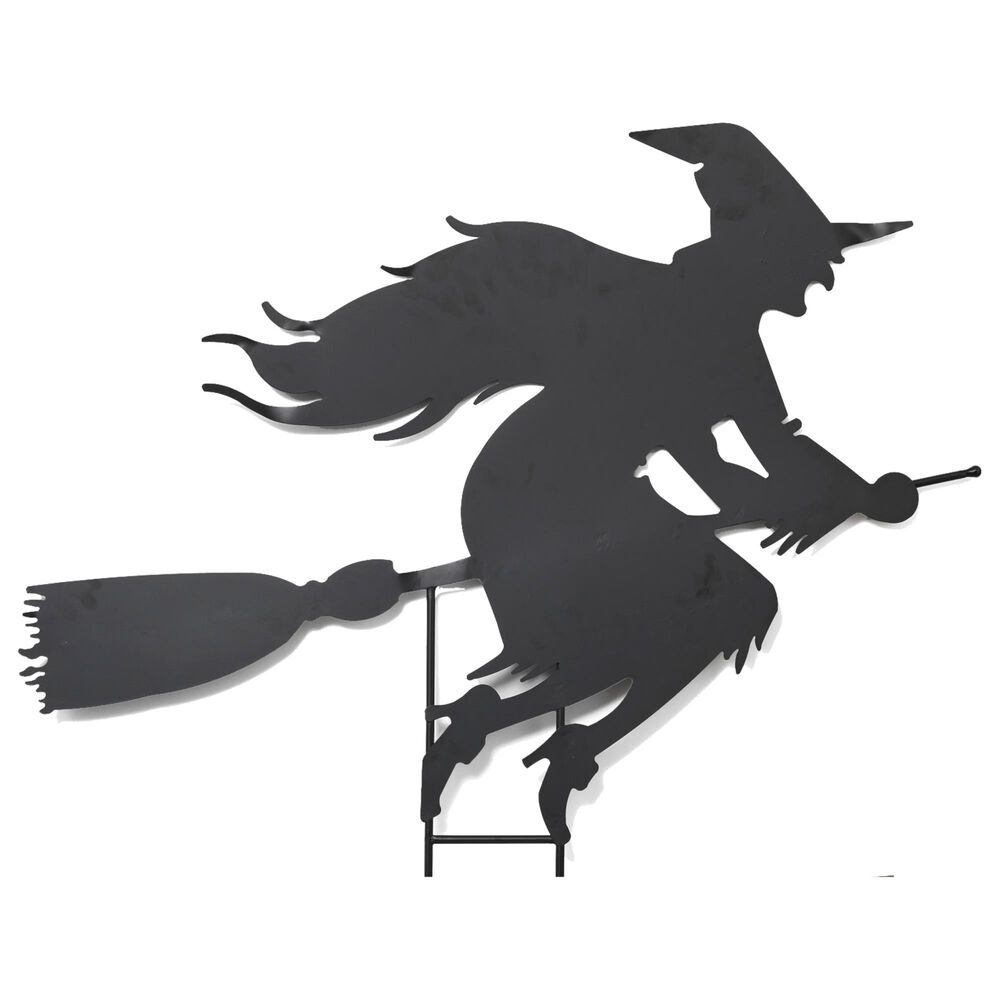 The Gerson Company 43.5" Witch on Broom Silhouette Yard Stake in Black, , large