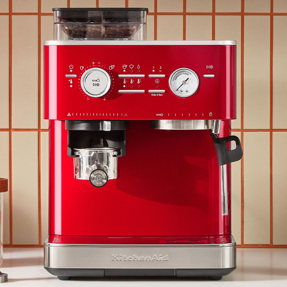 KitchenAid 2.5 Liters Semi Automatic Espresso Machine with Burr Grinder in Candy Apple Red, , large