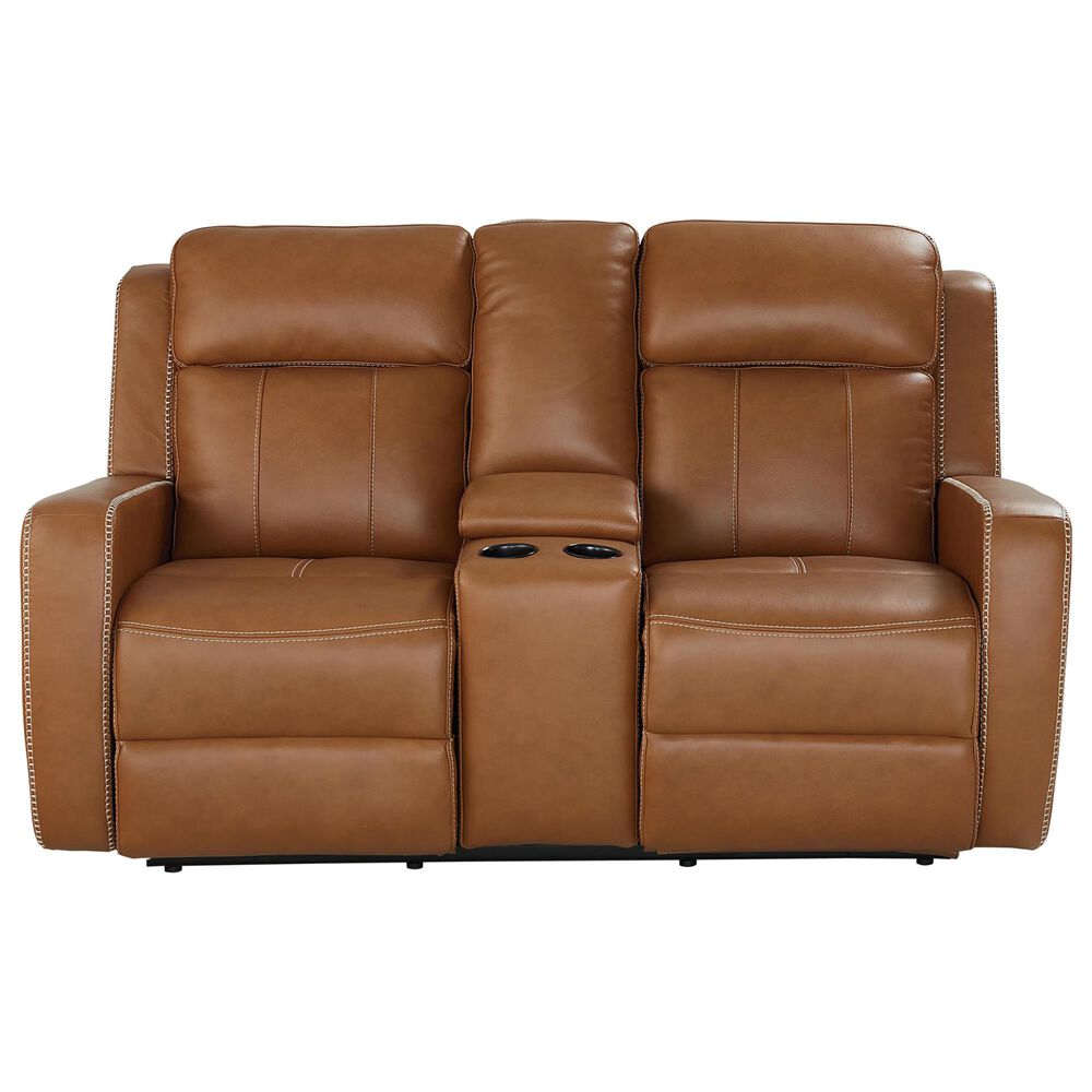 Bassett Norwood Leather Power Reclining Loveseat in Tan, , large