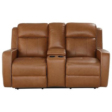 Bassett Norwood Leather Power Reclining Loveseat in Tan, , large