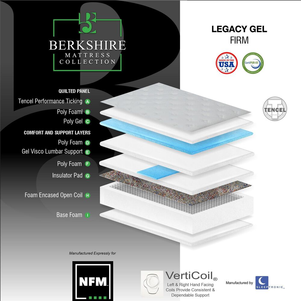 Sleeptronic Berkshire Legacy II Gel Firm Queen Mattress, , large