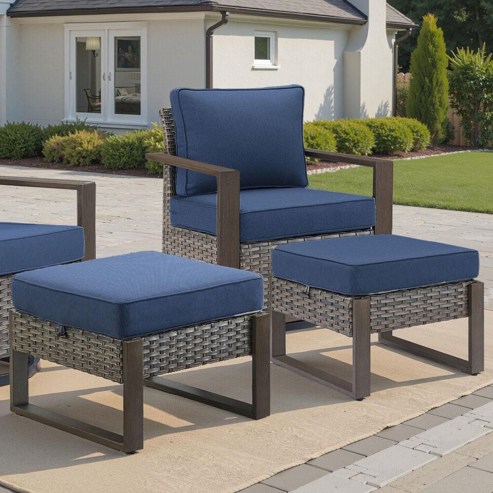 Sunwell Garden Patio Ottoman with Gray Frame in Navy (Set of 2), , large
