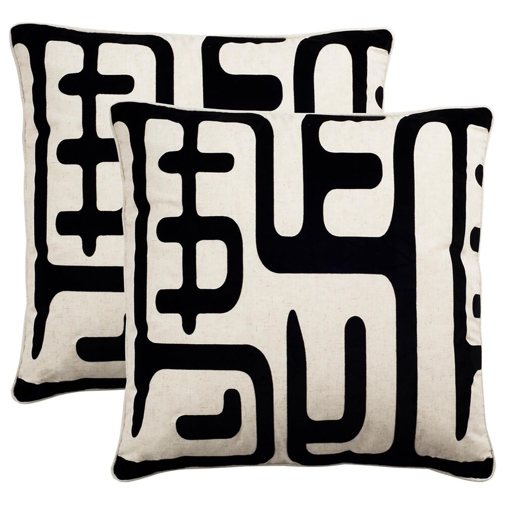 Safavieh Maize 22" x 22" Pillow in Black and Cream - Set of 2, , large
