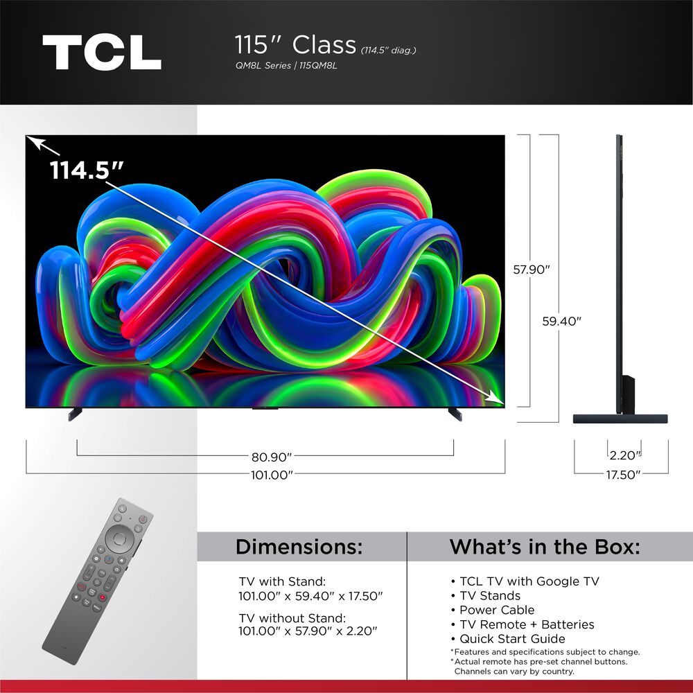 TCL 115" RM9L Series 4K RGB-MiniLED TV Smart TV with Google TV, , large