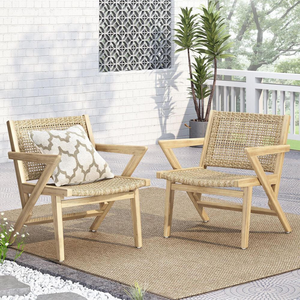Hearth and Haven Braxton Outdoor Wicker Club Chair with Angular Arms in Light Brown (Set of 2), , large
