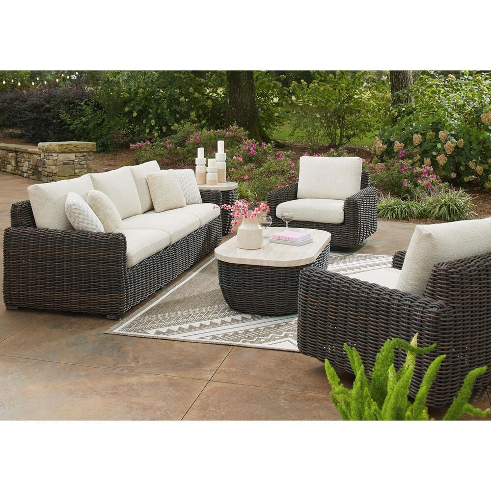 Ashley Kimora Patio Cocktail Table in Beige and Dark Brown, , large