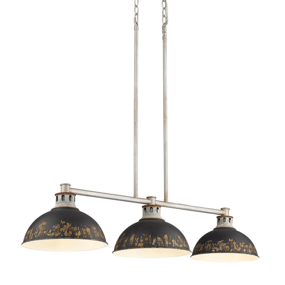 Golden Lighting Kinsley 3-Light Linear Pendant with Antique Black Iron Shade in Aged Galvanized Steel, , large