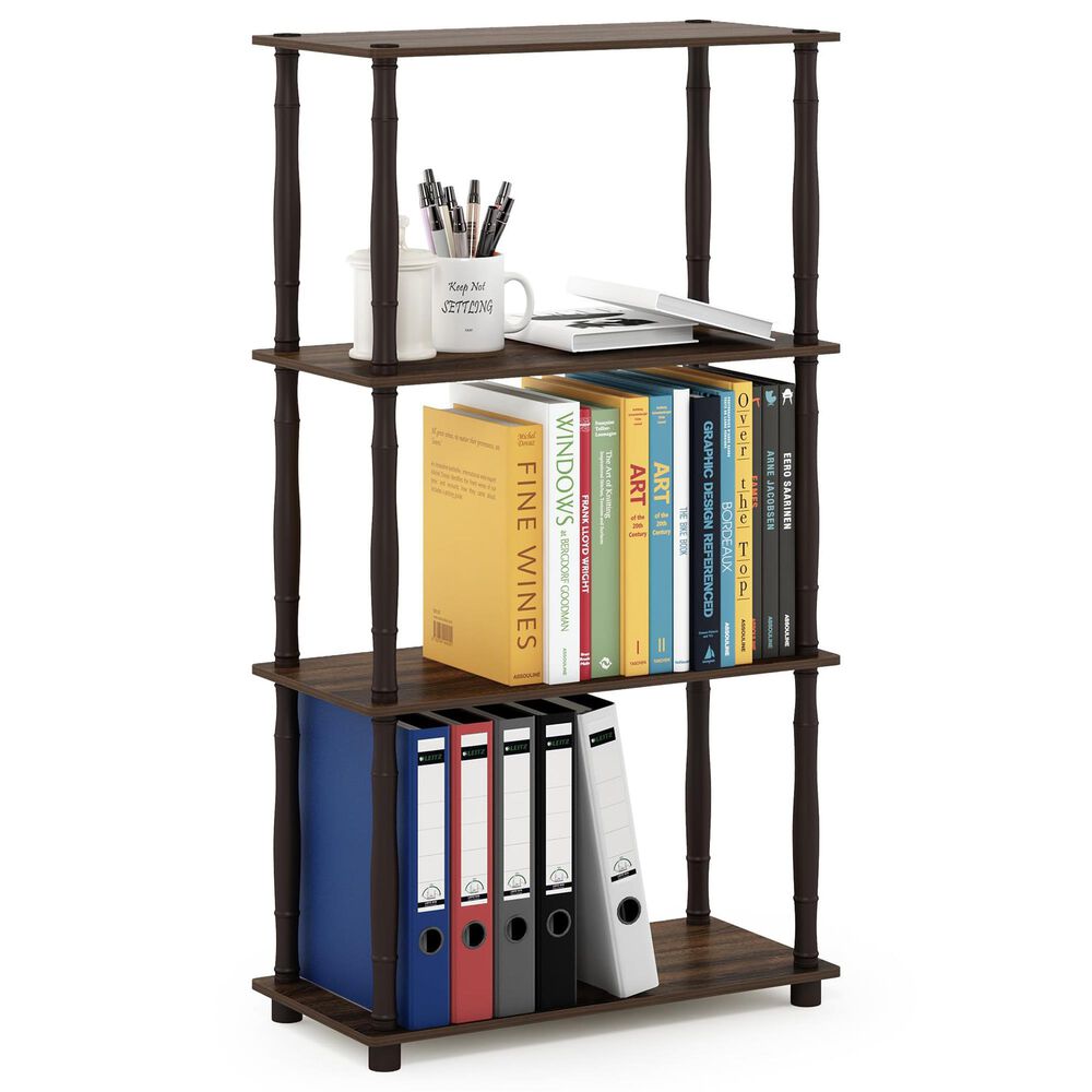 HOMLUX Turn-N-Tube 4-Tier Corner Open Storage Bookshelf in Walnut and Brown, , large