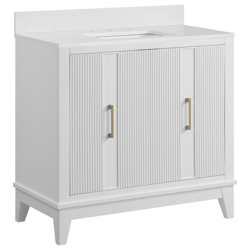 37B Fenwick 36" Single Bathroom Vanity in Bright White with Glossy White Composite Stone Top and Backsplash, , large