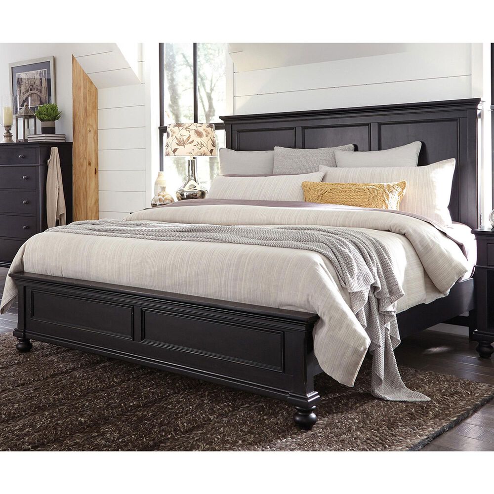 Riva Ridge Oxford King Panel Bed with Two Nightstands in Black, , large