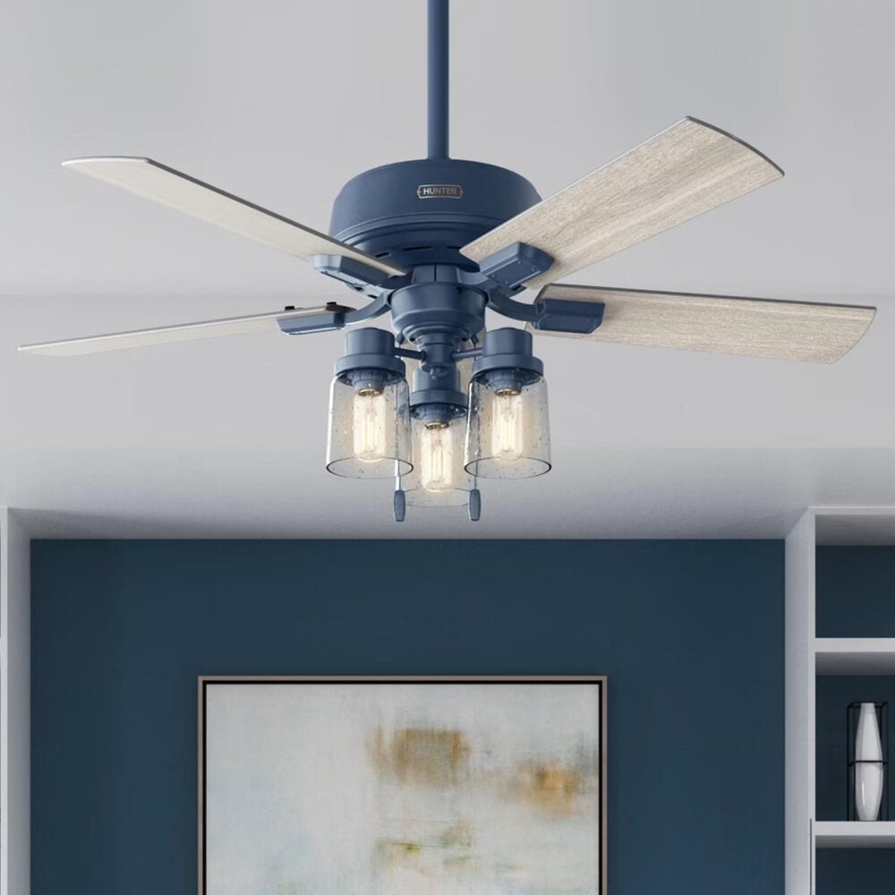 Hunter Hartland 44&quot; Ceiling Fan with LED Lights in Indigo Blue, , large