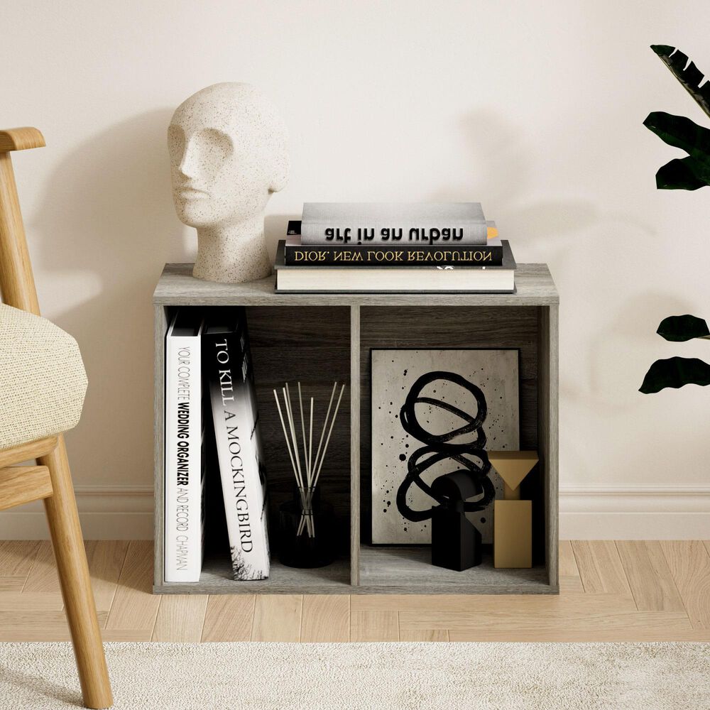 HOMLUX 2-Tier Cube Compact Storage Shelf Organizer Bookcase in French Oak, , large