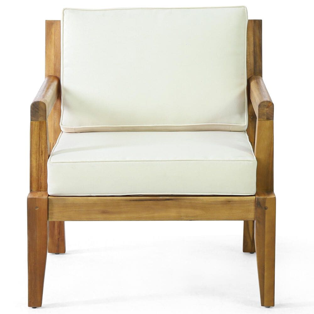 Hearth and Haven Outdoor Wood Club Chair with Beige Cushion in Teak, , large
