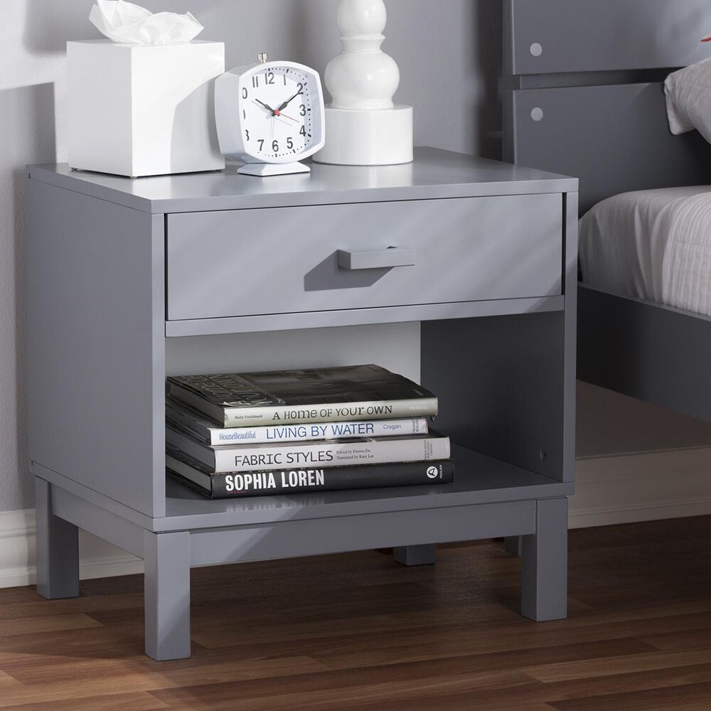Baxton Studio Deirdre 1 Drawer Nightstand in Grey, , large