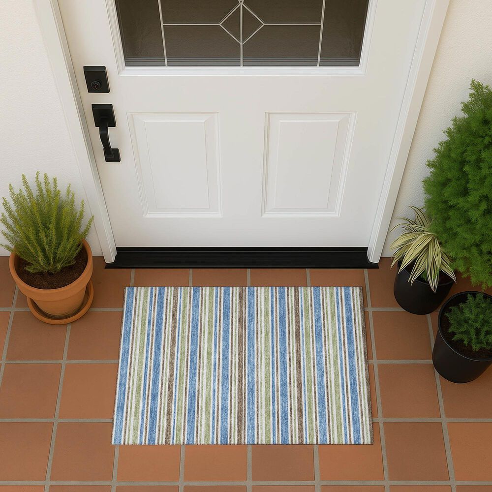 Dalyn Rug Company Soft Essentials Striped Blue 2'6" x 3'10" Indoor/Outdoor Area Rug, , large