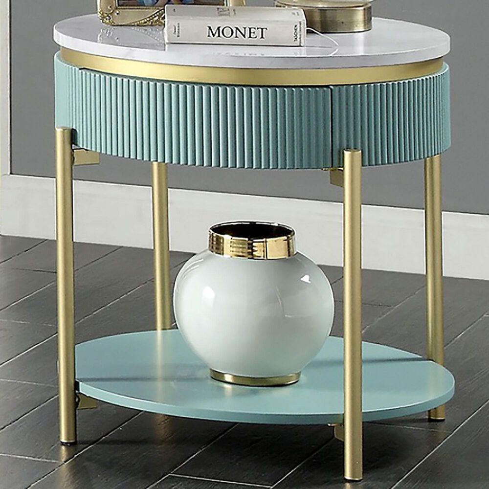 37B Koblenz End Table in White, Light Teal and Gold, , large