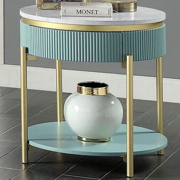 37B Koblenz End Table in White, Light Teal and Gold, , large