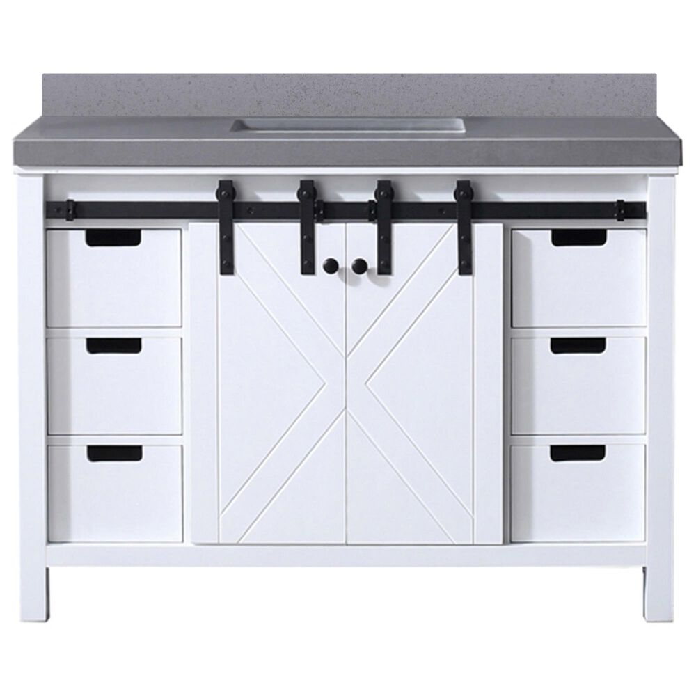 Lexora Home Marsyas 48" Single Bathroom Vanity in White with Grey Quartz Top and Rectangular Sink, , large