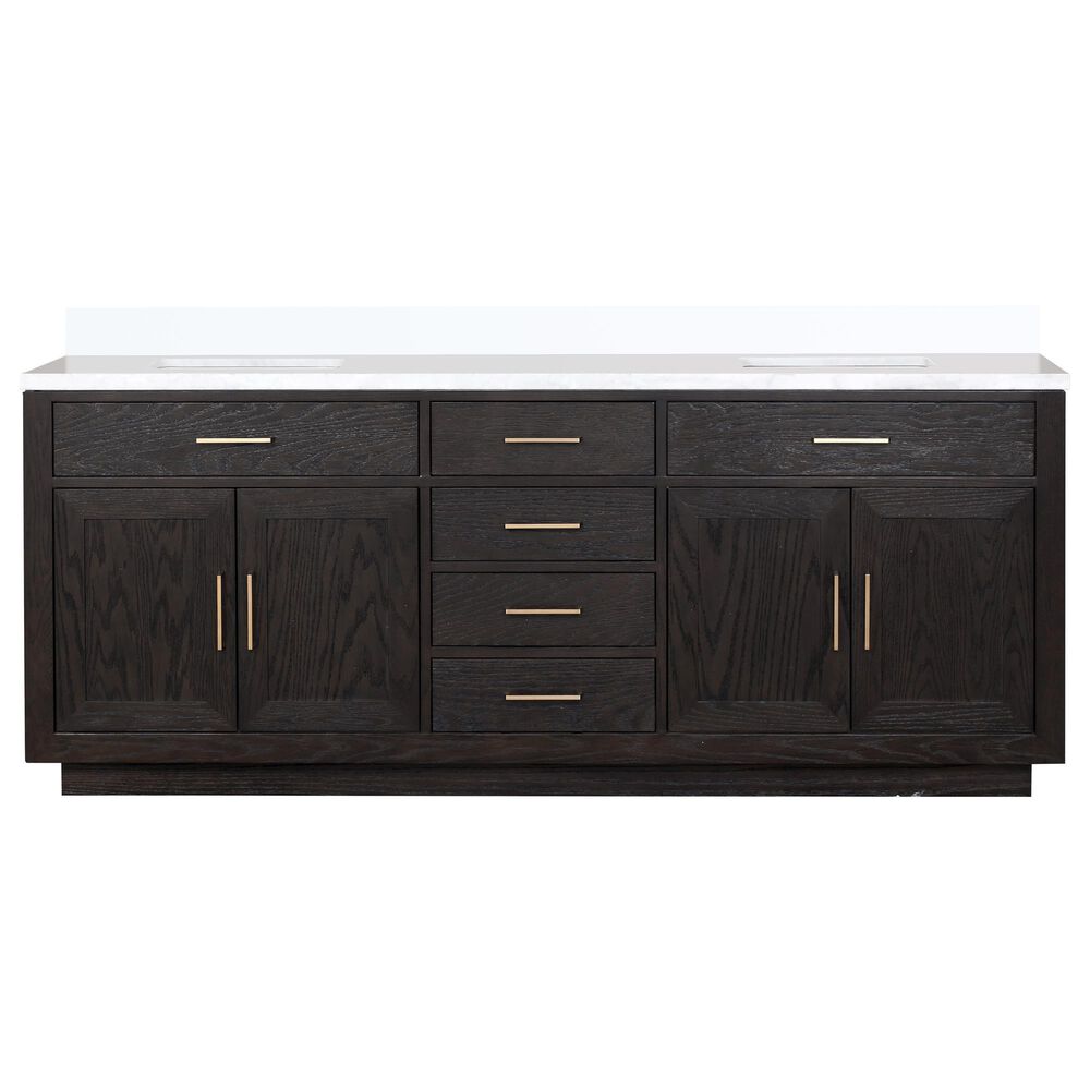 Lexora Home Abbey 84&quot; Double Bathroom Vanity in Black Oak with 2 cm White Cultured Marble Top and Rectangular Sinks, , large