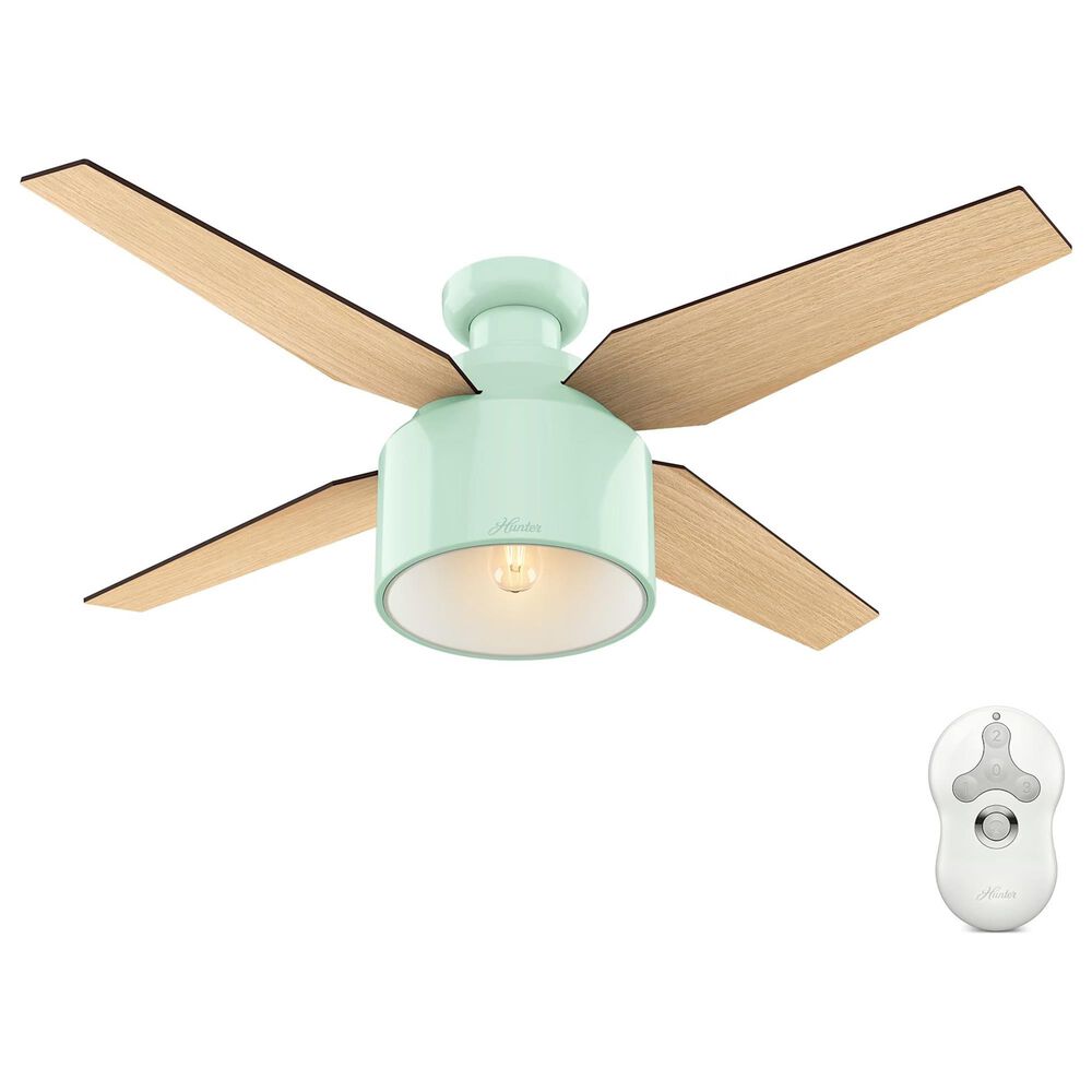 Hunter Cranbrook Low Profile 52&quot; Ceiling Fan with Light in Mint, , large