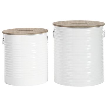 Maple and Jade Farmhouse Storage Stool in White and Brown (Set of 2), , large