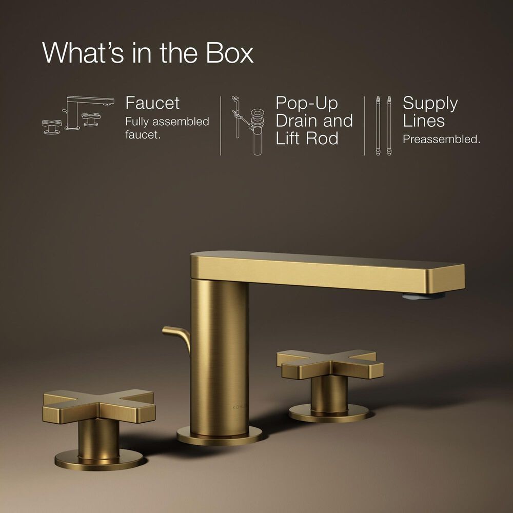 Kohler Composed Widespread Bathroom Sink Faucet with Cross handles in Vibrant Brushed Moderne Brass, , large