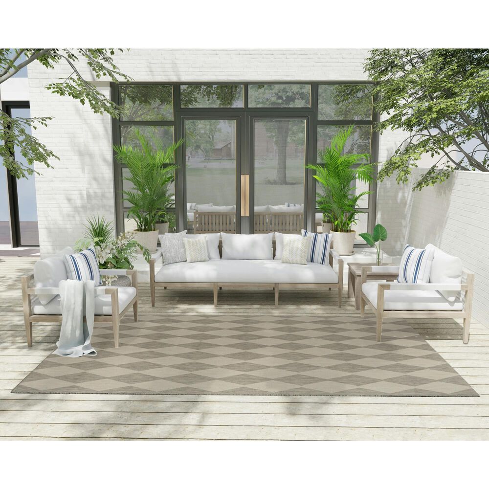Nourison Positano Geometric Light Grey 6&#39; x 9&#39; Indoor/Outdoor Area Rug, , large