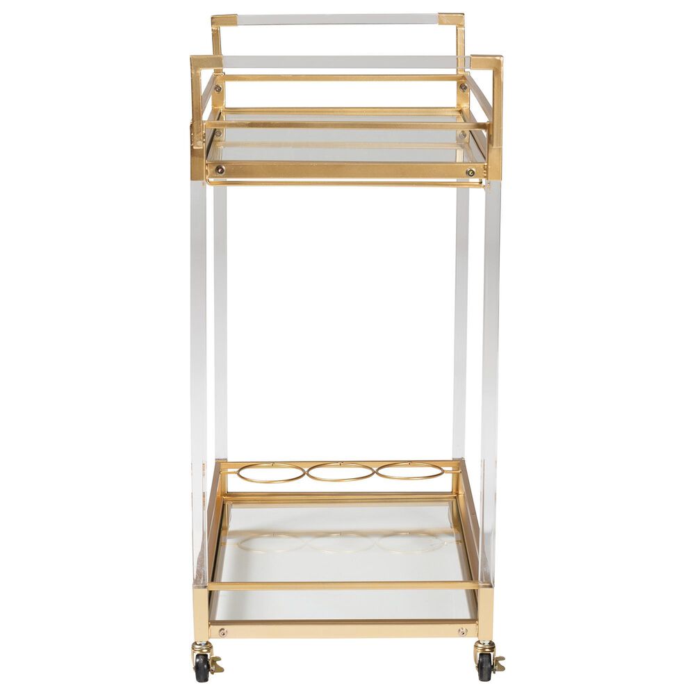 Baxton Studio Savannah 2-Tier Wine Cart in Gold and Clear, , large
