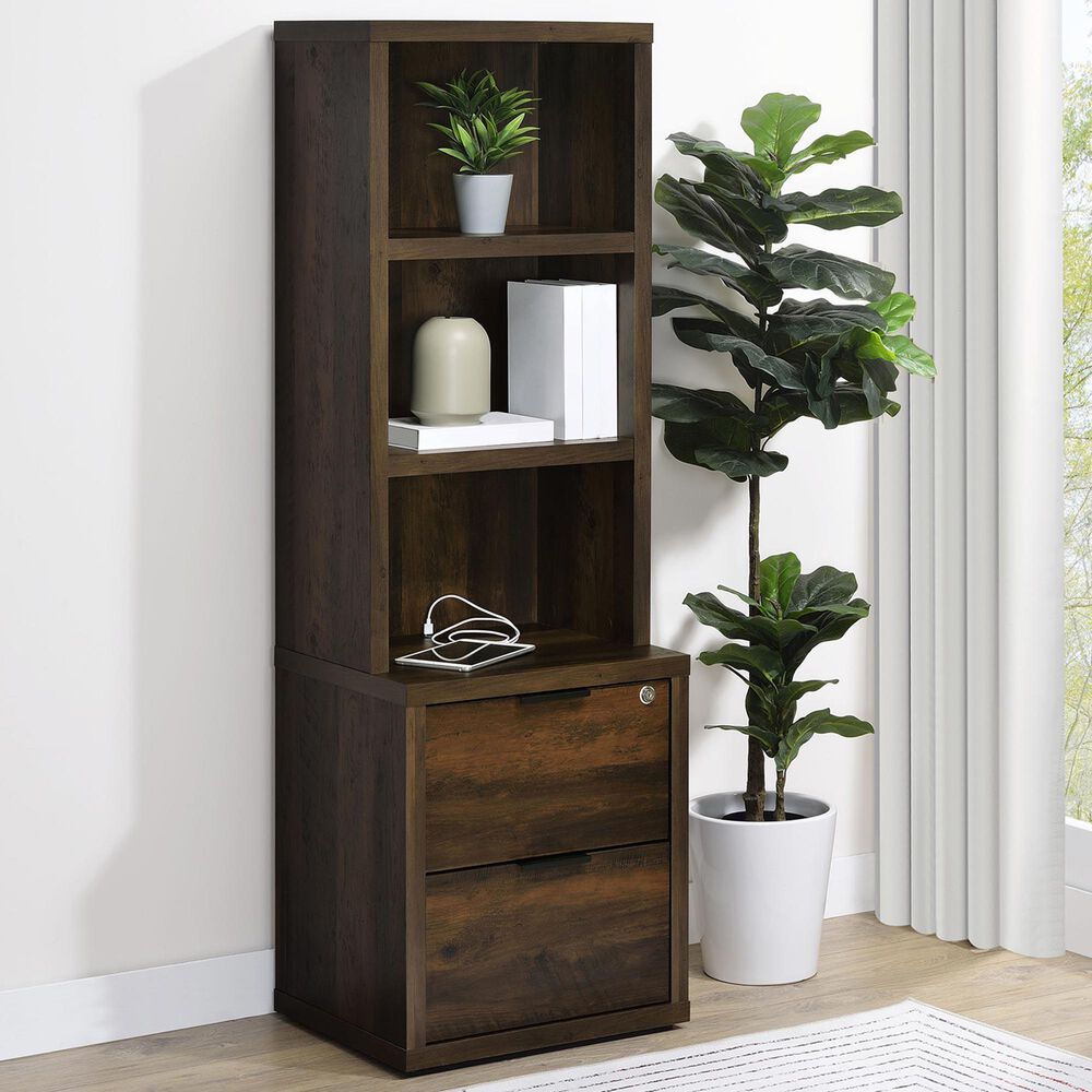 Coaster Westpark 3-Shelf Bookcase with USB and Lockable Drawer in Dark Pine, , large