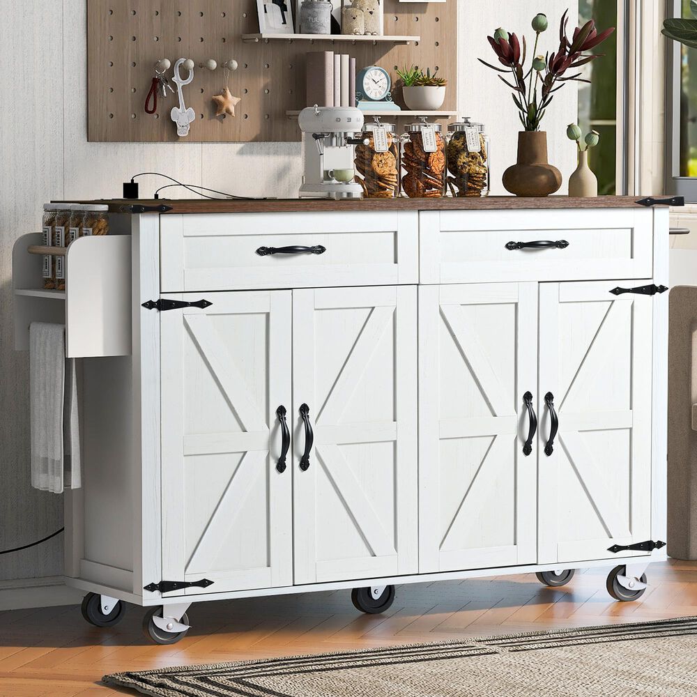 HOMLUX 53.5''Farmhouse Kitchen Island in White, , large