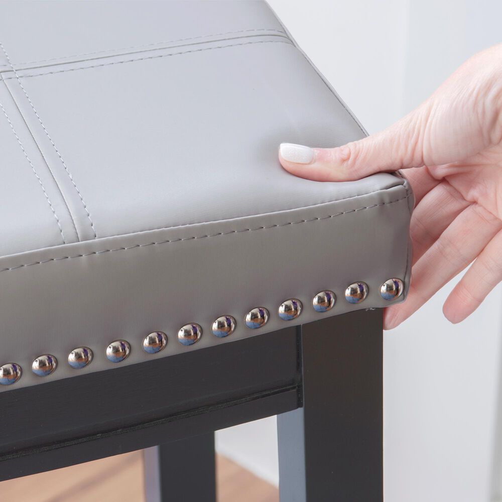 Linon Home Decor Claridge Bar Stool with Light Grey Cushion in Black, , large