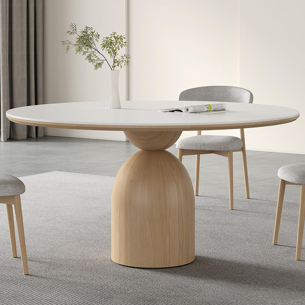CASABIANCA HOME Andrea Wood and Ceramic Pedestal Dining Table, , large