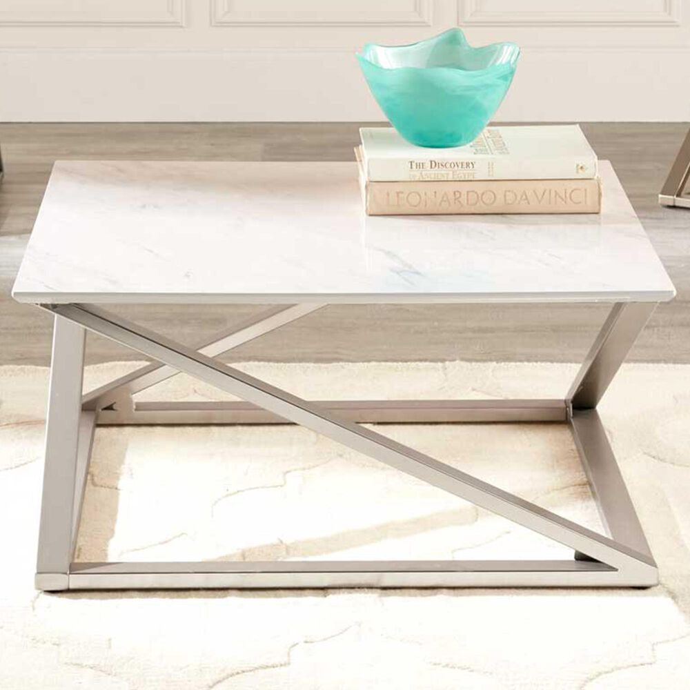 Crystal City Zurich Cocktail Table in White and Pewter, , large