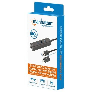 Manhattan 3-Port USB 3.0 Type-C/A Combo Hub with Gigabit Ethernet Network Adapter, , large