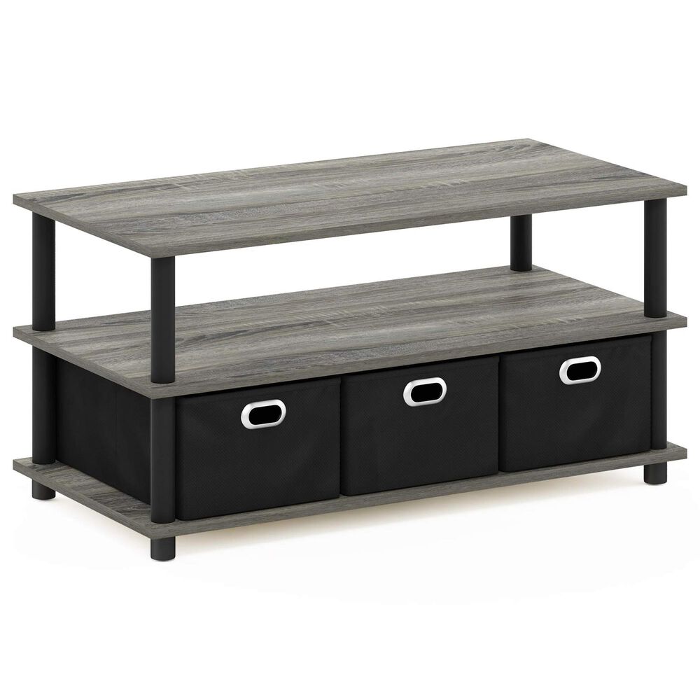 HOMLUX 2-Tier Turn-N-Tube Coffee Table with Bin Drawers in French Oak and Black, , large