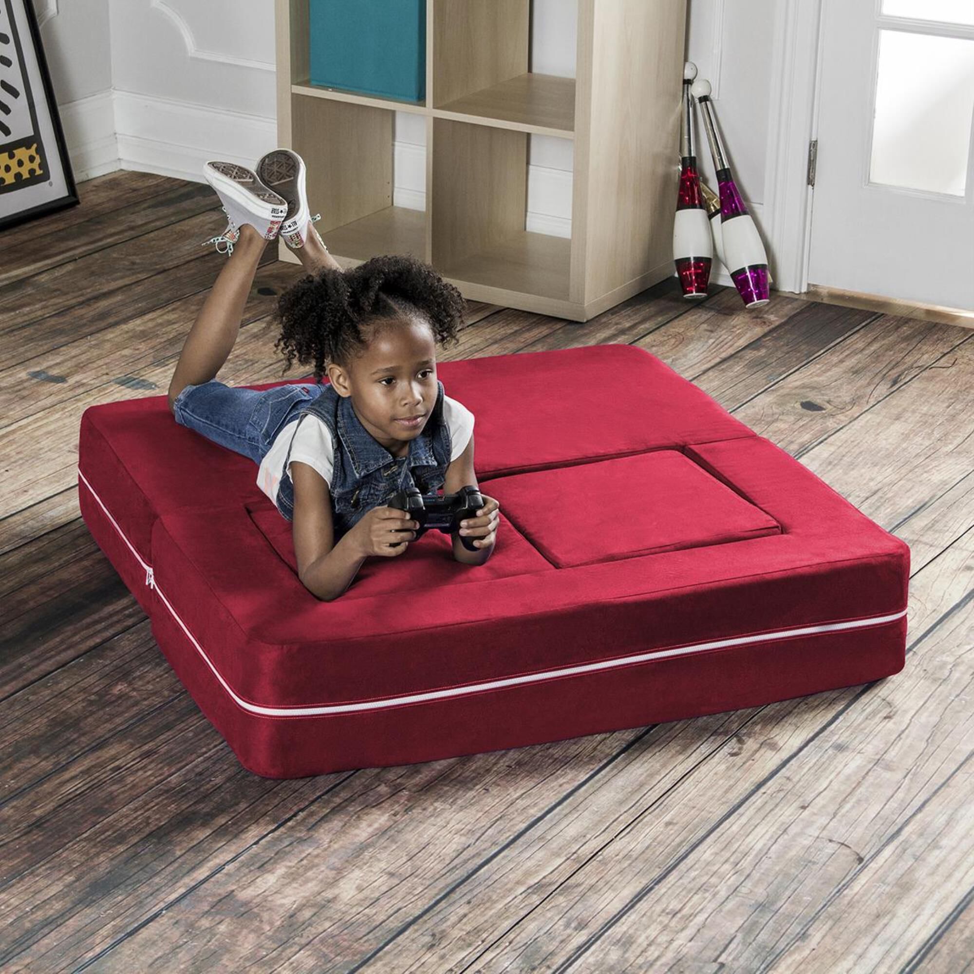 Jaxx Zipline Modular Kids Loveseat & Ottomans in Cherry