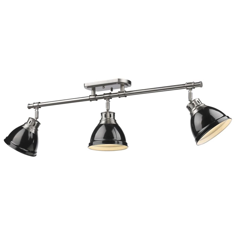 Golden Lighting Duncan 3-Light Semi-Flush - Track-Light in Pewter with Black Shades, , large