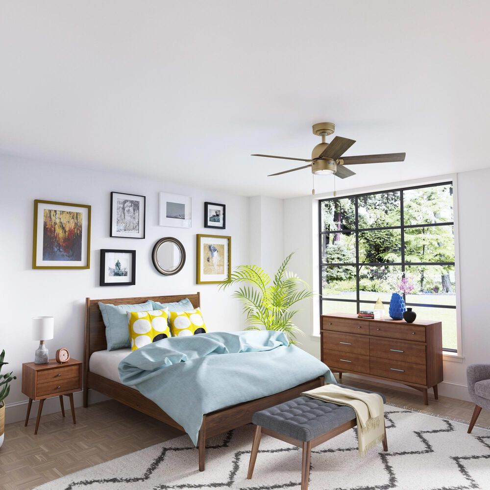Hunter Erling 44&quot; Ceiling Fan with LED Light in Burnished Brass, , large